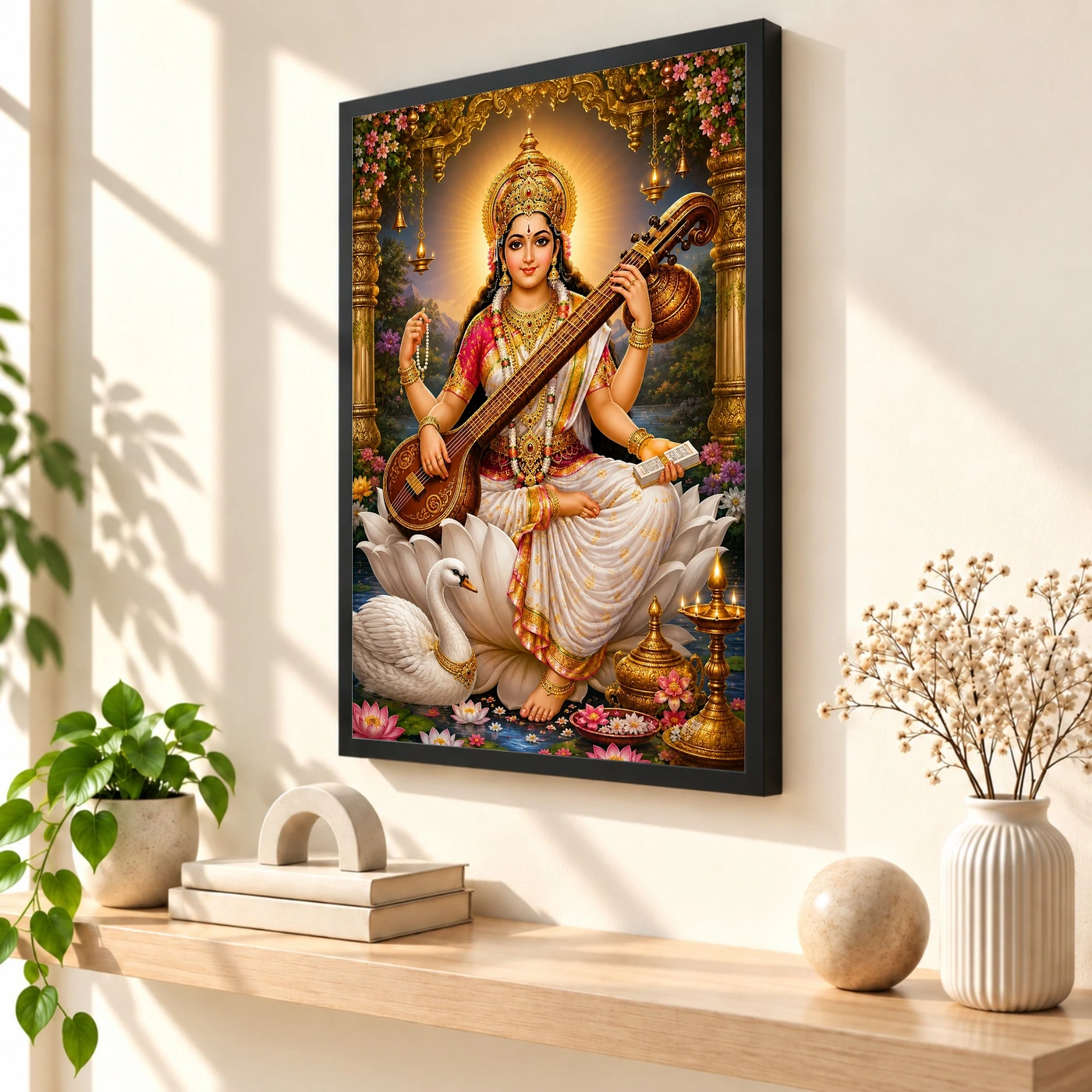 Saraswati Maa Peaceful Home Mandir Composition Photo Frame, view 2