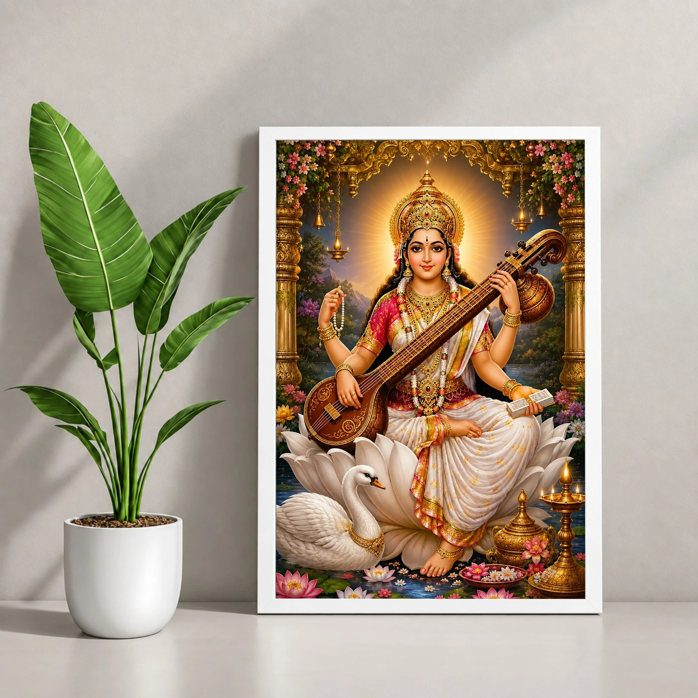 Saraswati Maa Peaceful Home Mandir Composition Photo Frame, view 4