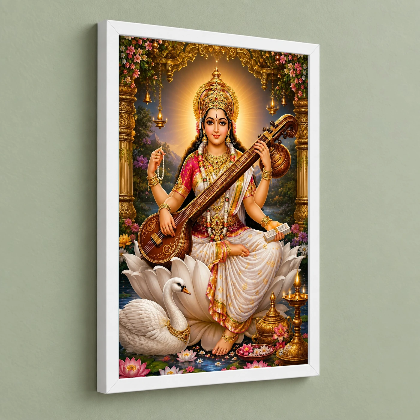 Saraswati Maa Peaceful Home Mandir Composition Photo Frame, view 5