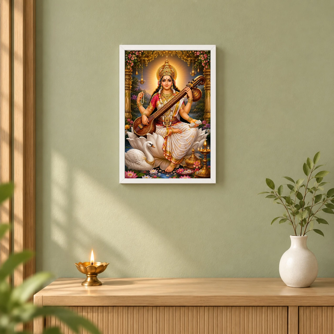 Saraswati Maa Peaceful Home Mandir Composition Photo Frame, view 6