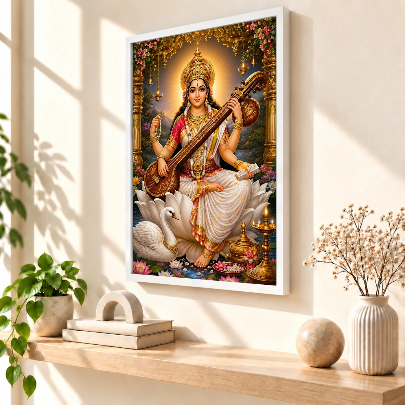 Saraswati Maa Peaceful Home Mandir Composition Photo Frame, view 7