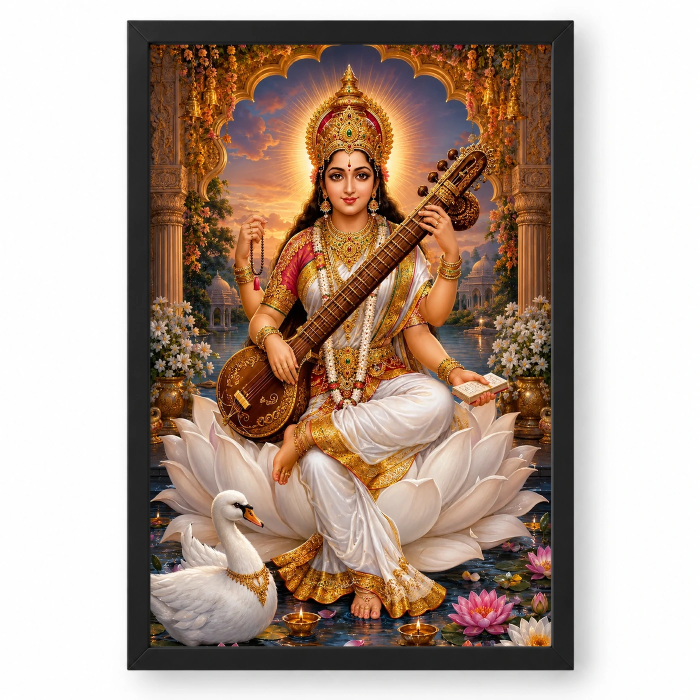 Saraswati Maa Royal Jewel-Toned Portrait Photo Frame
