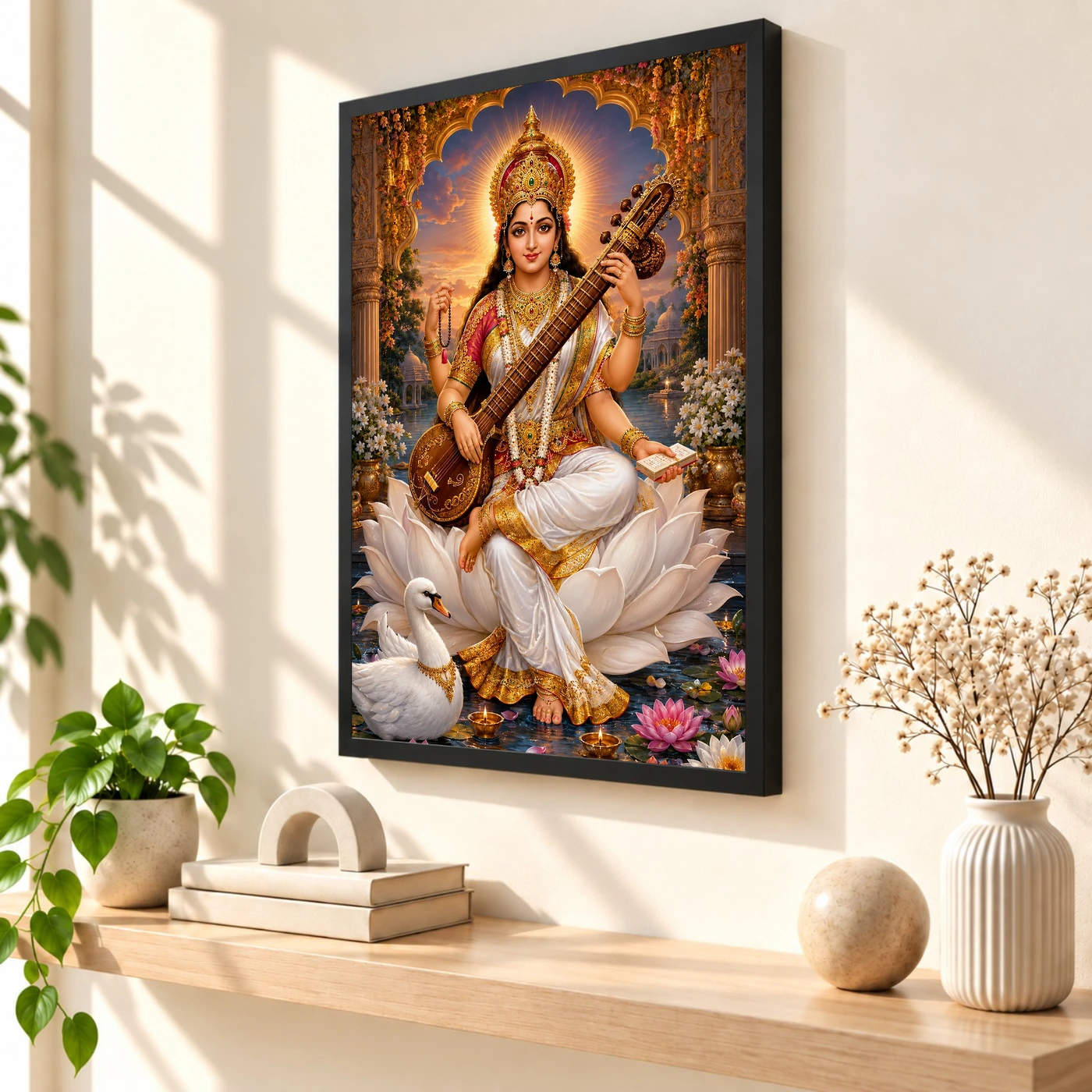 Saraswati Maa Royal Jewel-Toned Portrait Photo Frame, view 2