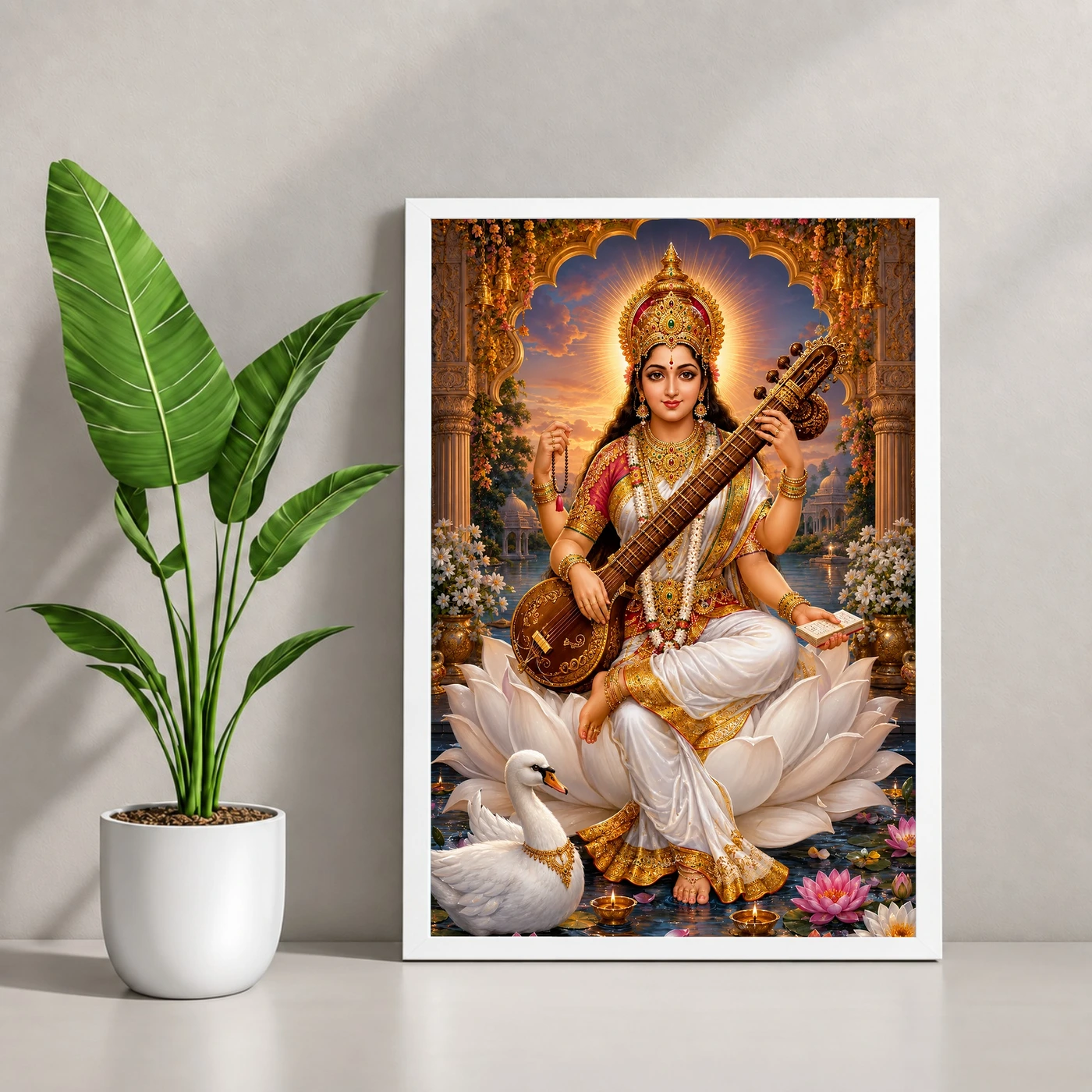 Saraswati Maa Royal Jewel-Toned Portrait Photo Frame, view 4