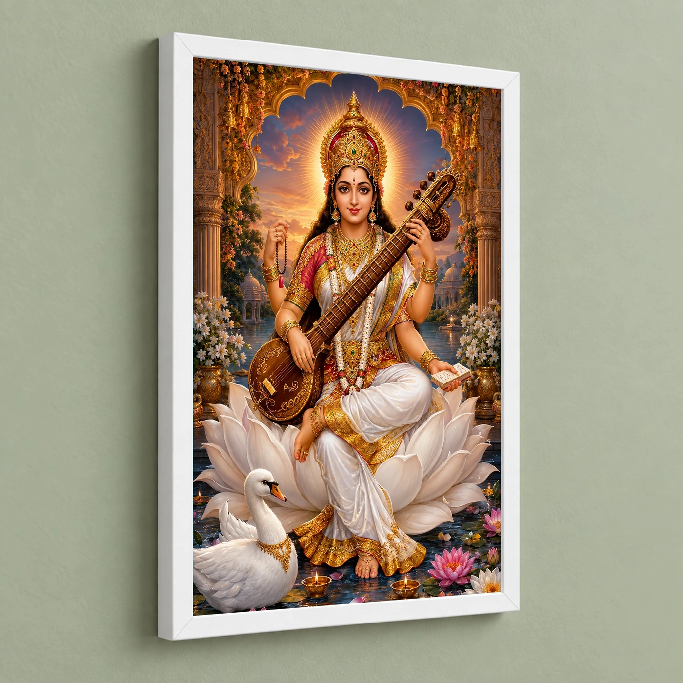 Saraswati Maa Royal Jewel-Toned Portrait Photo Frame, view 5