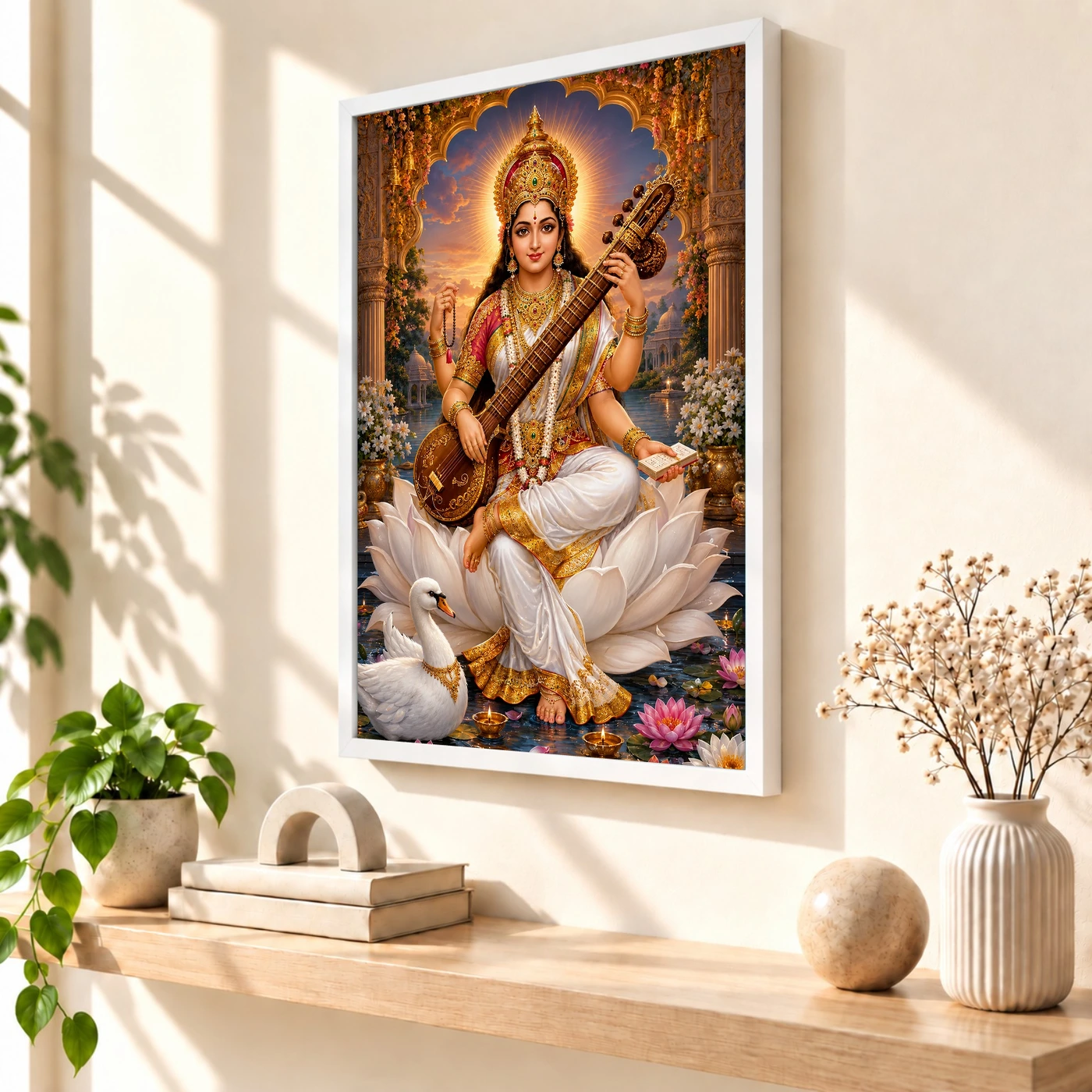 Saraswati Maa Royal Jewel-Toned Portrait Photo Frame, view 7