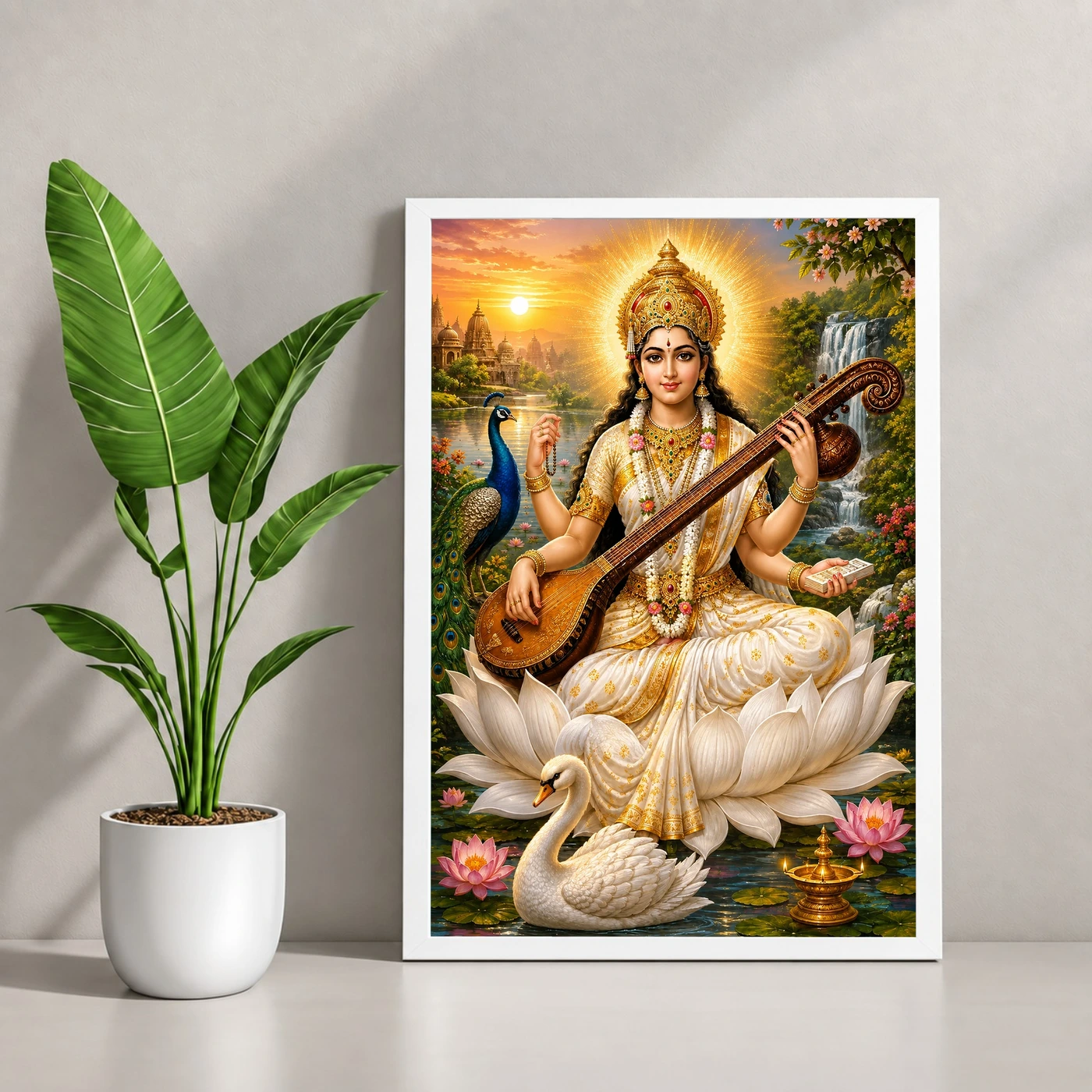 Saraswati Maa Serene Sunrise Blessing Photo Frame, view 4