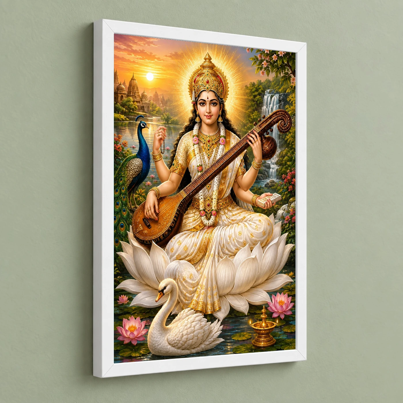 Saraswati Maa Serene Sunrise Blessing Photo Frame, view 5