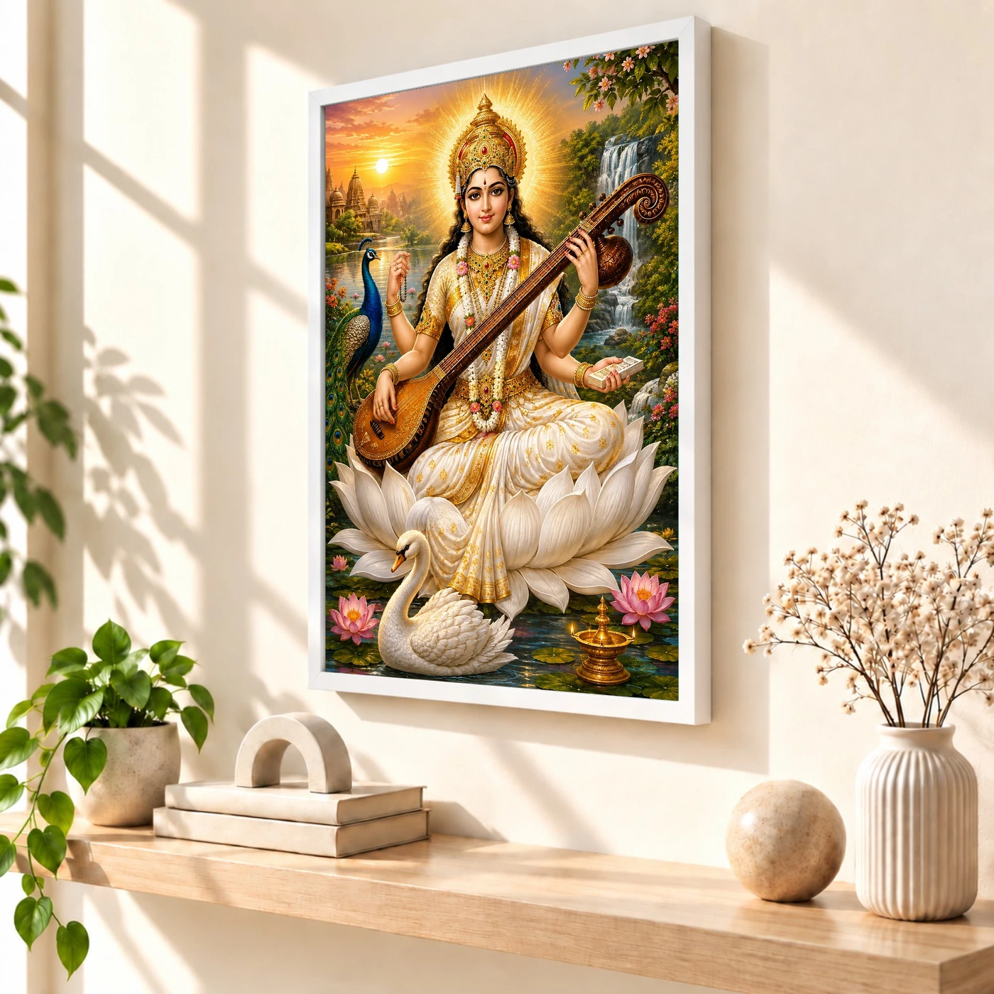 Saraswati Maa Serene Sunrise Blessing Photo Frame, view 7