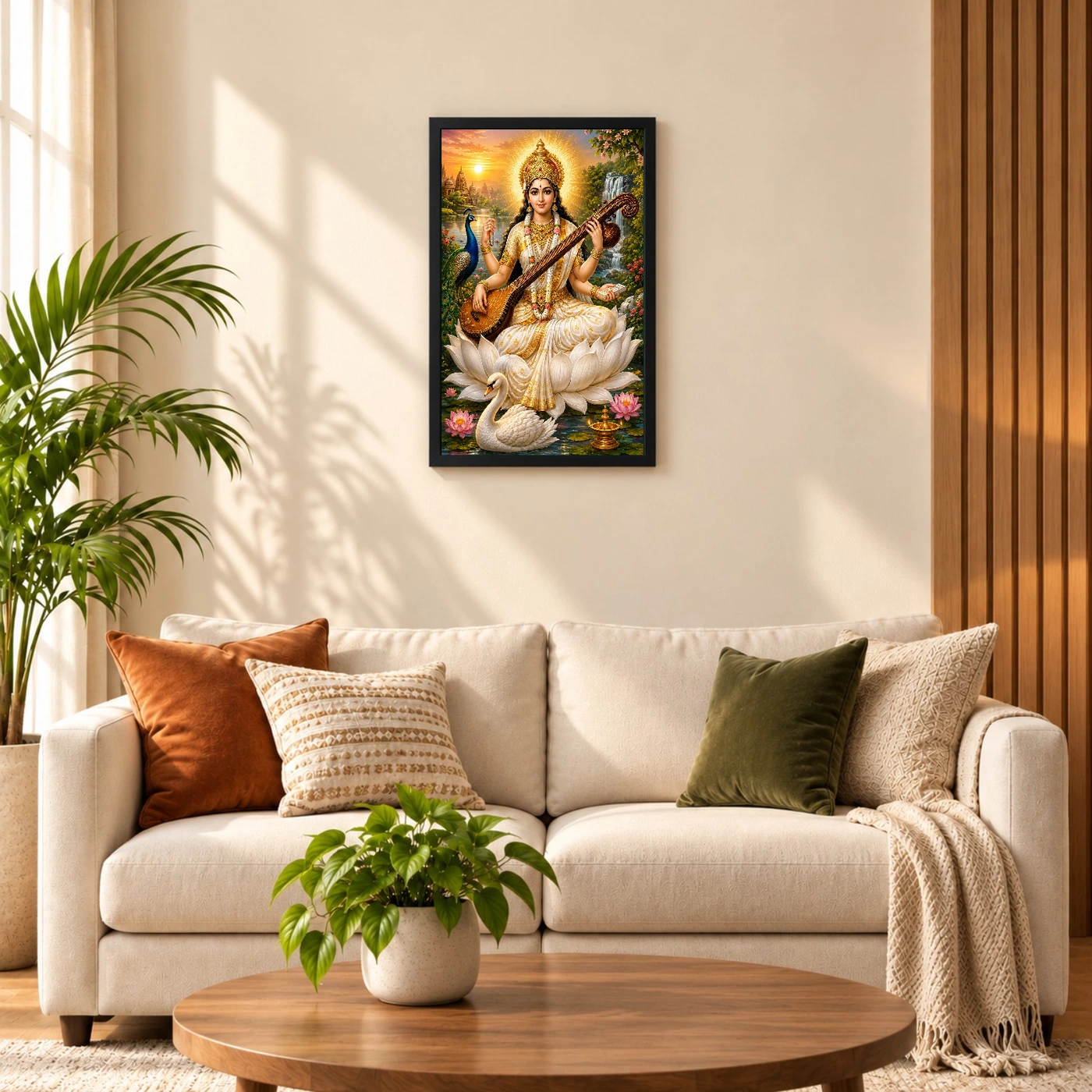 Saraswati Maa Serene Sunrise Blessing Photo Frame, view 8