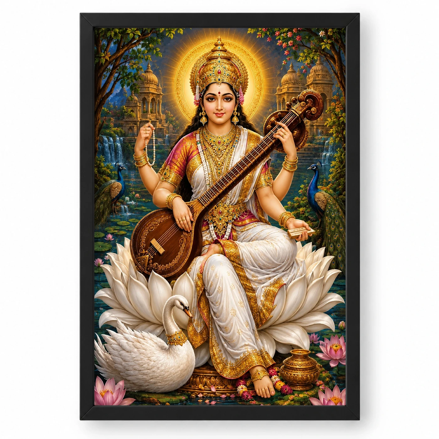 Saraswati Maa Traditional Indian Miniature-Inspired Devotional Art Photo Frame