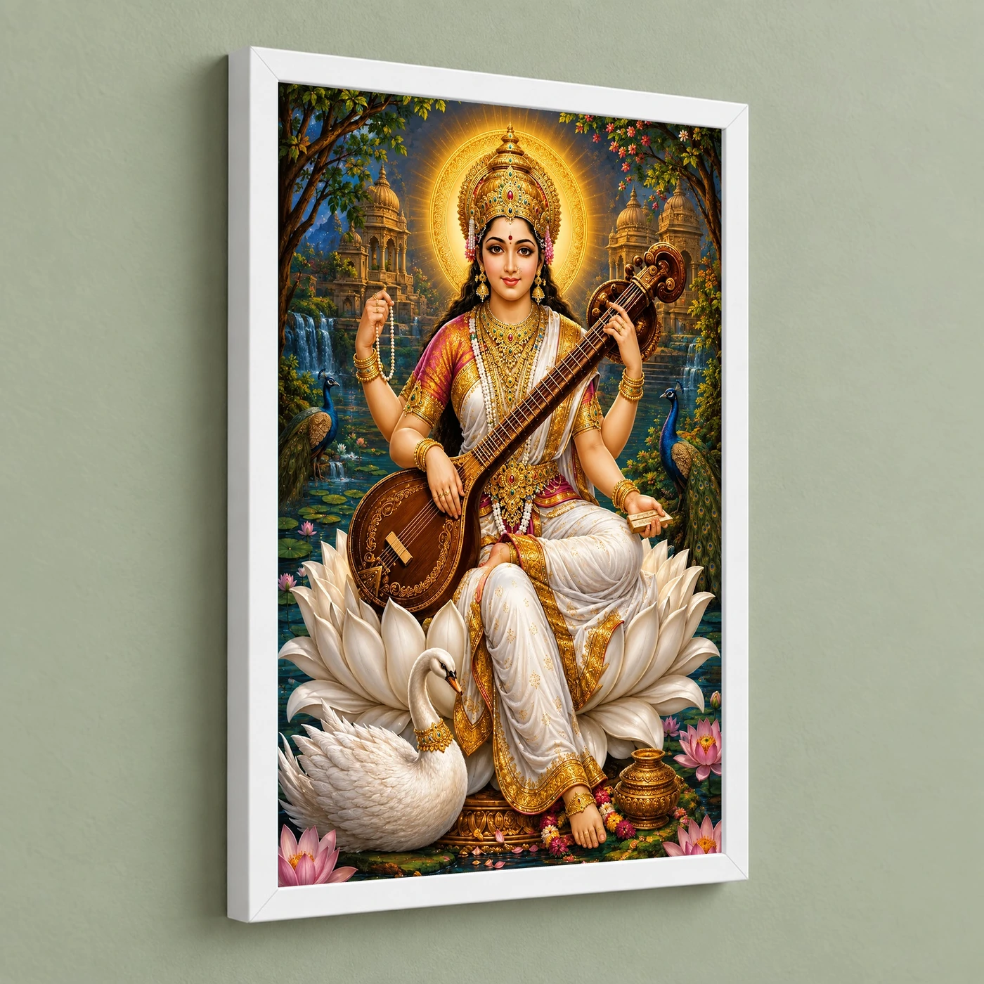 Saraswati Maa Traditional Indian Miniature-Inspired Devotional Art Photo Frame, view 5