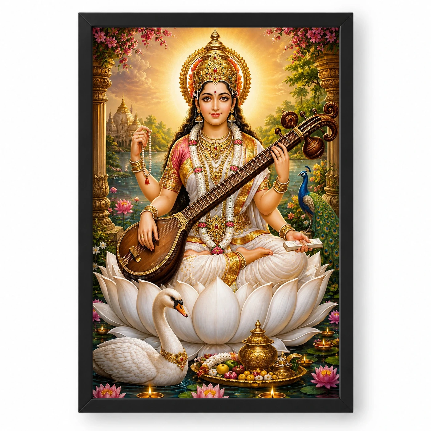 Saraswati Maa Vivid Premium Spiritual Poster Art Photo Frame