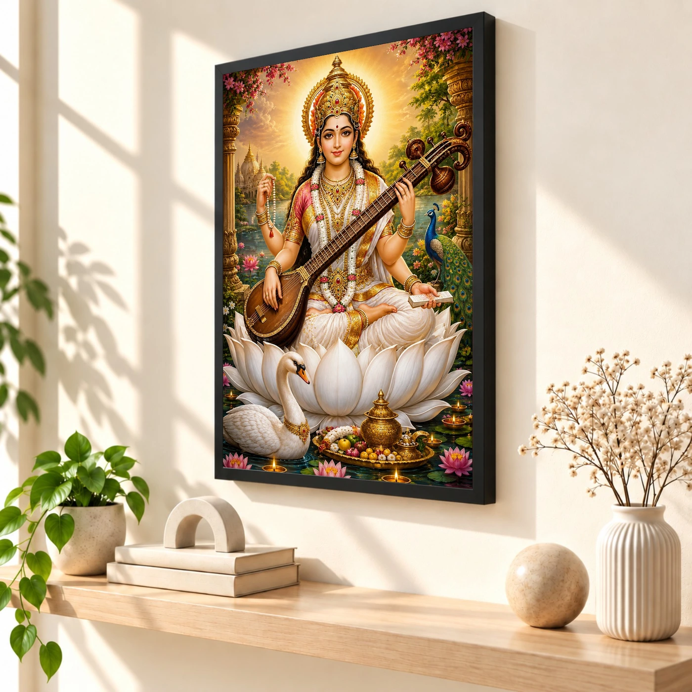 Saraswati Maa Vivid Premium Spiritual Poster Art Photo Frame, view 2
