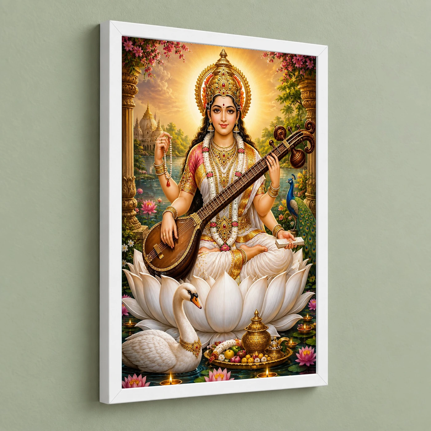Saraswati Maa Vivid Premium Spiritual Poster Art Photo Frame, view 5