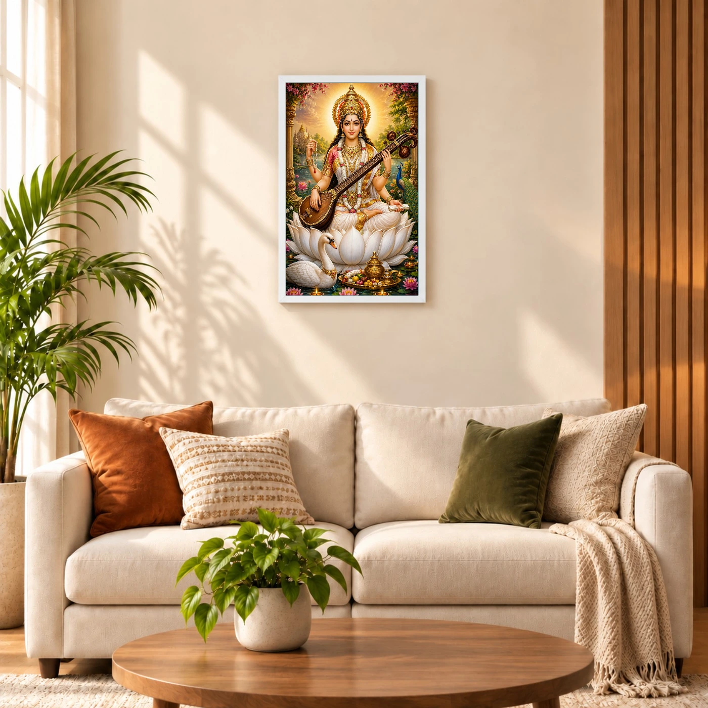 Saraswati Maa Vivid Premium Spiritual Poster Art Photo Frame, view 9