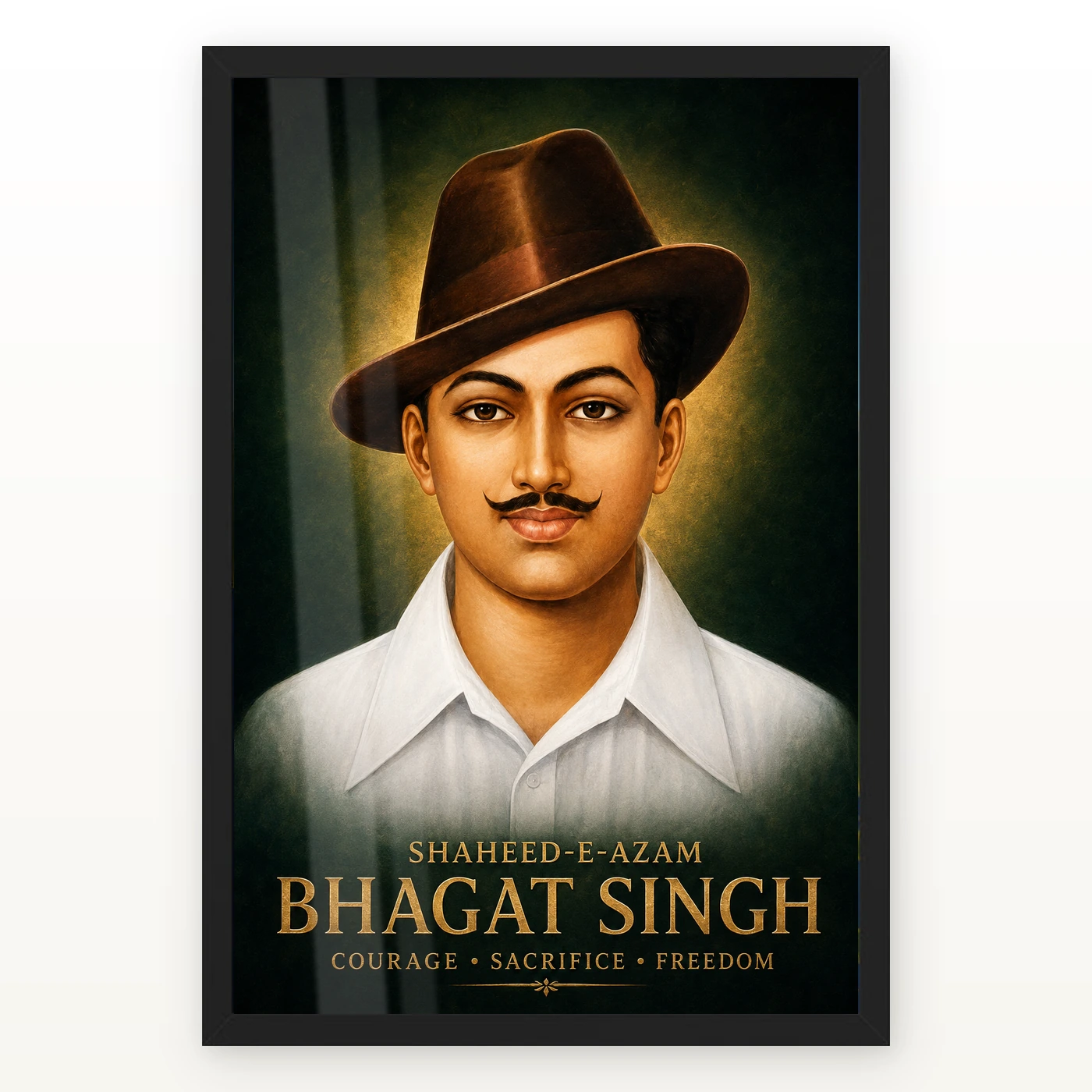 Shaheed-e-Azam Bhagat Singh Emerald Gold Portrait Photo Frame