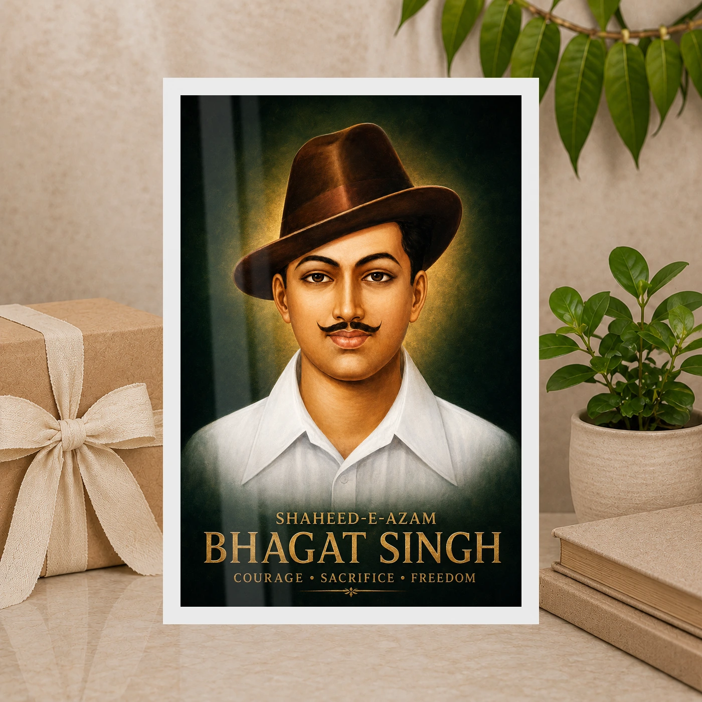 Shaheed-e-Azam Bhagat Singh Emerald Gold Portrait Photo Frame, view 10