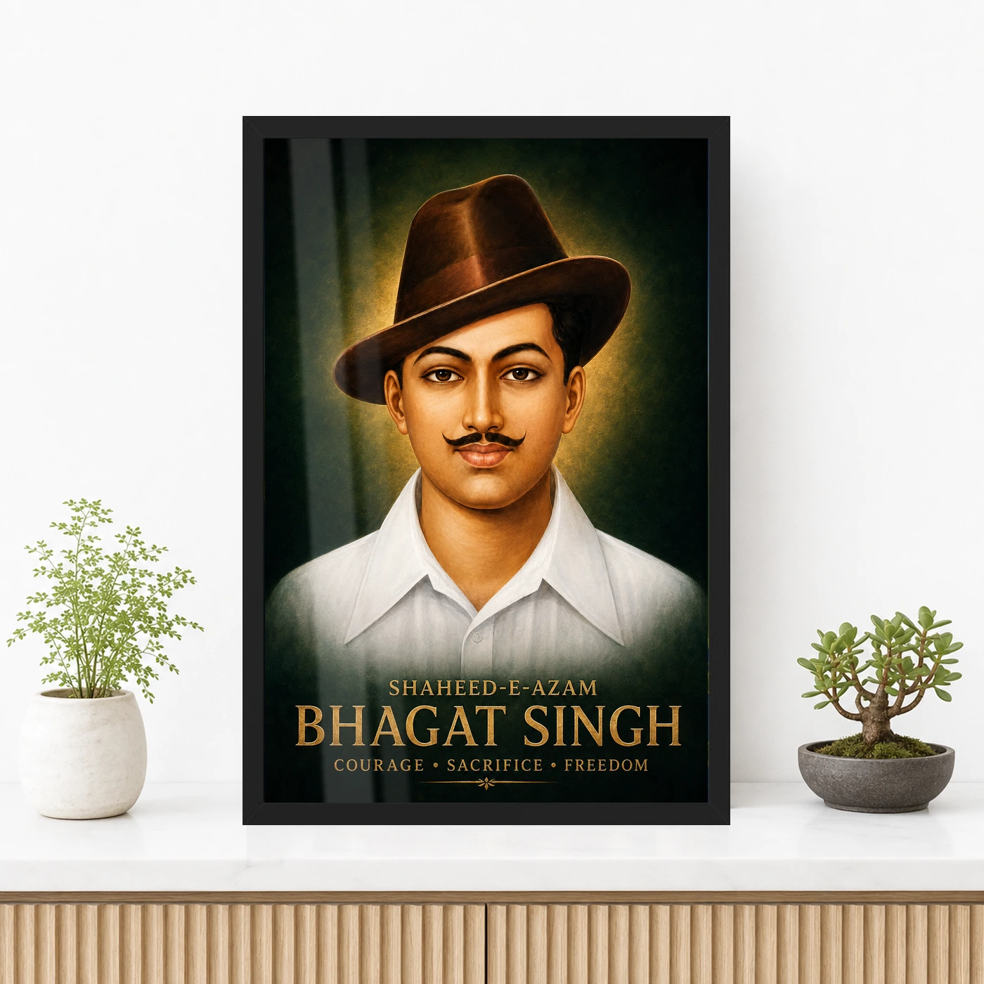 Shaheed-e-Azam Bhagat Singh Emerald Gold Portrait Photo Frame, view 3
