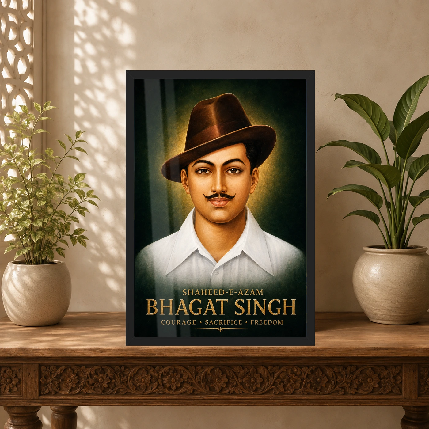 Shaheed-e-Azam Bhagat Singh Emerald Gold Portrait Photo Frame, view 5
