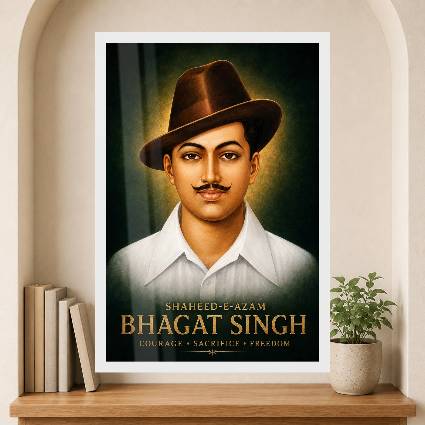 Shaheed-e-Azam Bhagat Singh Emerald Gold Portrait Photo Frame, view 6