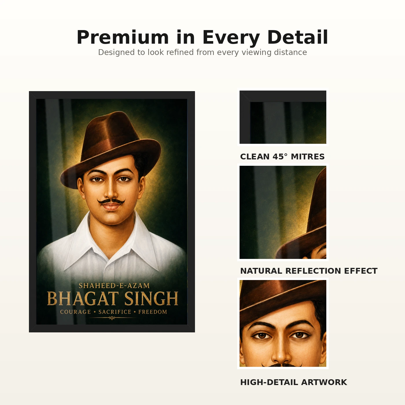 Shaheed-e-Azam Bhagat Singh Emerald Gold Portrait Photo Frame, view 9