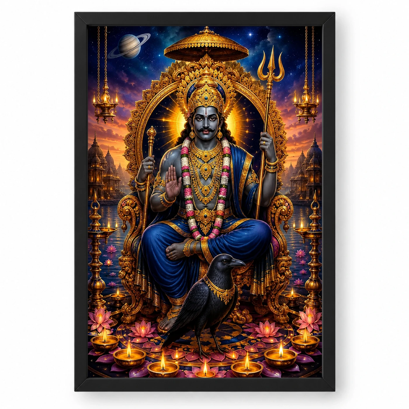 Shani Dev Lotus And Diya Radiance Photo Frame