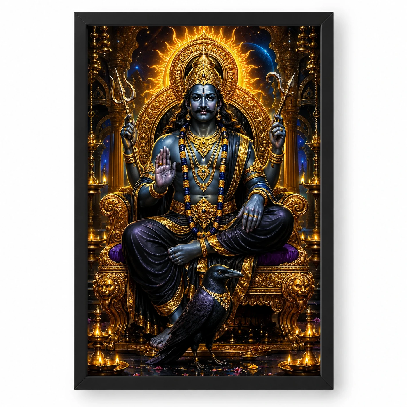 Shani Dev Ornate Golden Temple Darshan Photo Frame