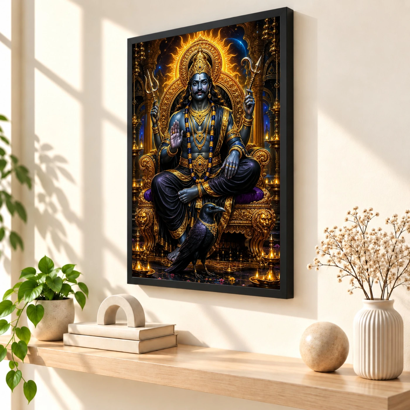 Shani Dev Ornate Golden Temple Darshan Photo Frame, view 2