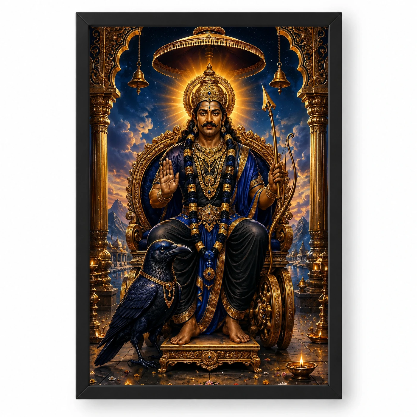Shani Dev Traditional Indian Miniature-Inspired Devotional Art Photo Frame