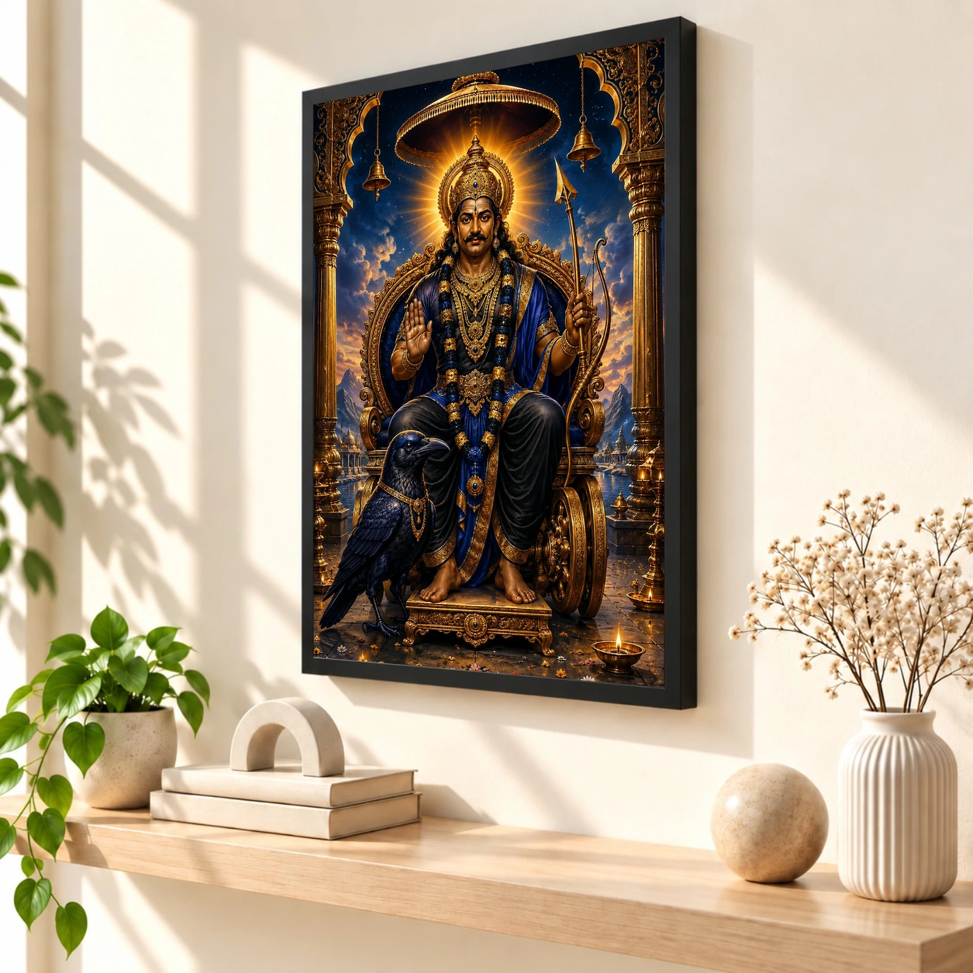 Shani Dev Traditional Indian Miniature-Inspired Devotional Art Photo Frame, view 2