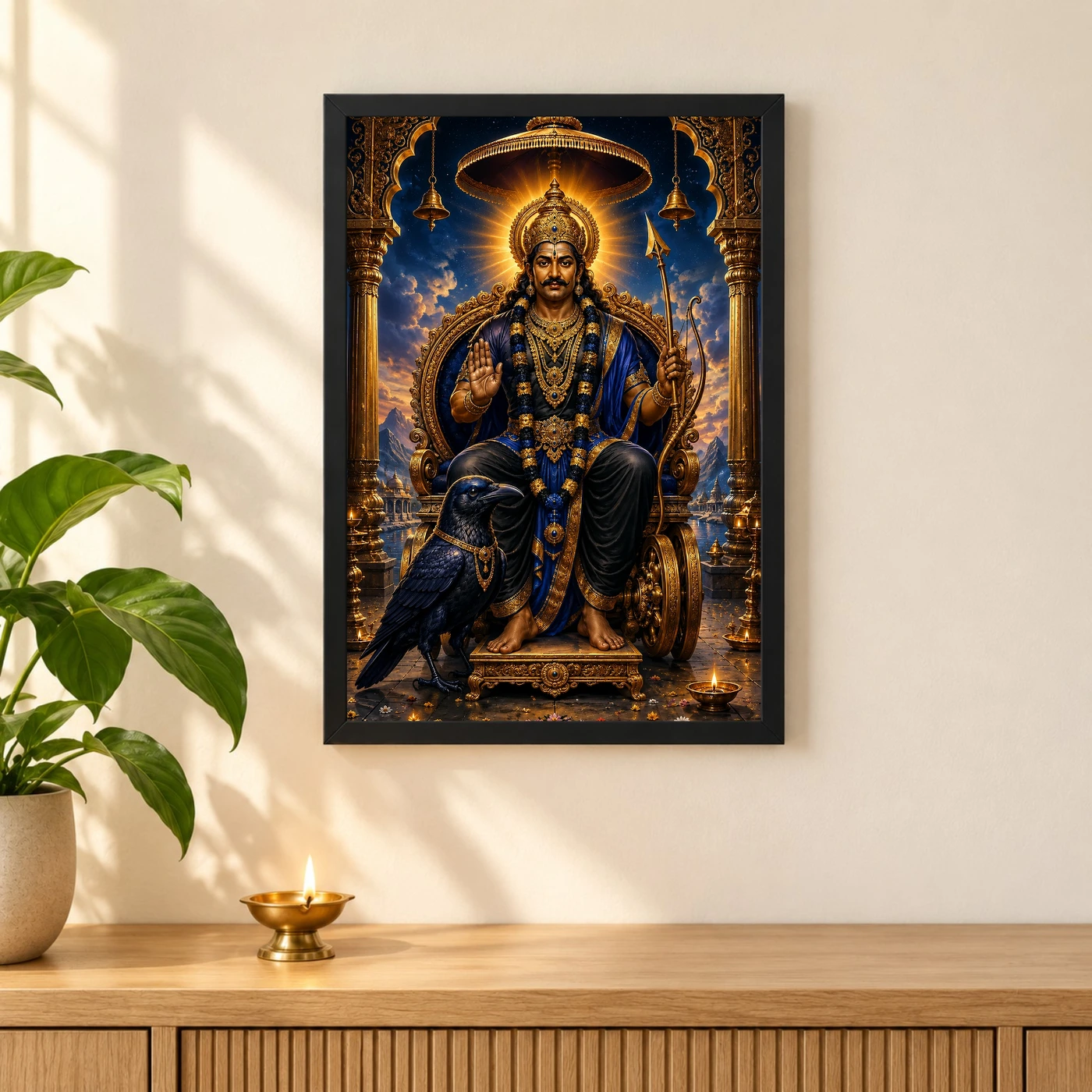 Shani Dev Traditional Indian Miniature-Inspired Devotional Art Photo Frame, view 3