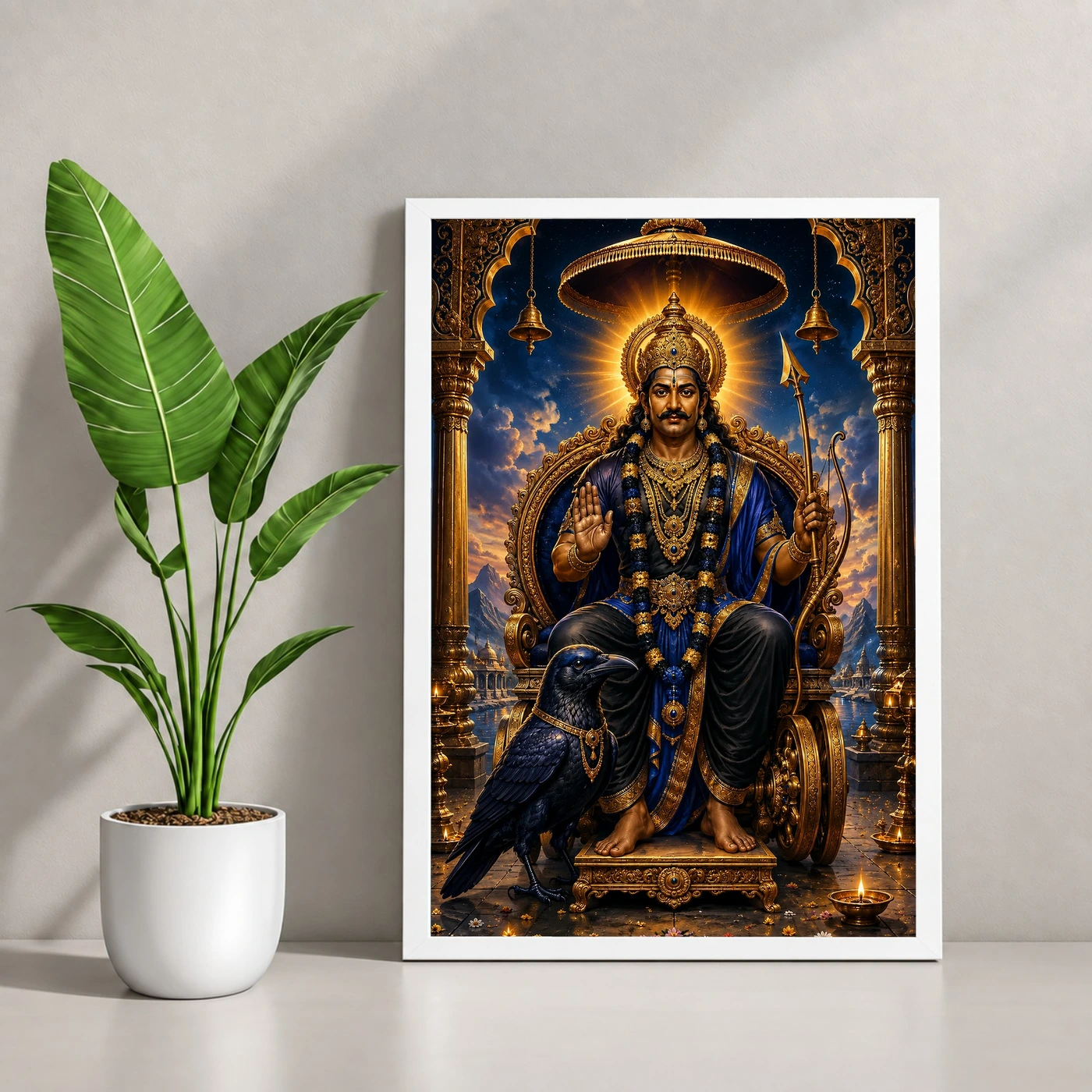 Shani Dev Traditional Indian Miniature-Inspired Devotional Art Photo Frame, view 4