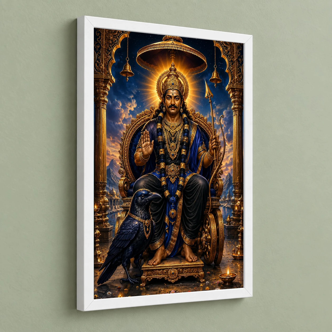 Shani Dev Traditional Indian Miniature-Inspired Devotional Art Photo Frame, view 5