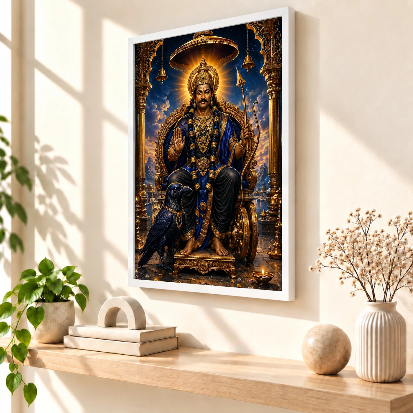 Shani Dev Traditional Indian Miniature-Inspired Devotional Art Photo Frame, view 7