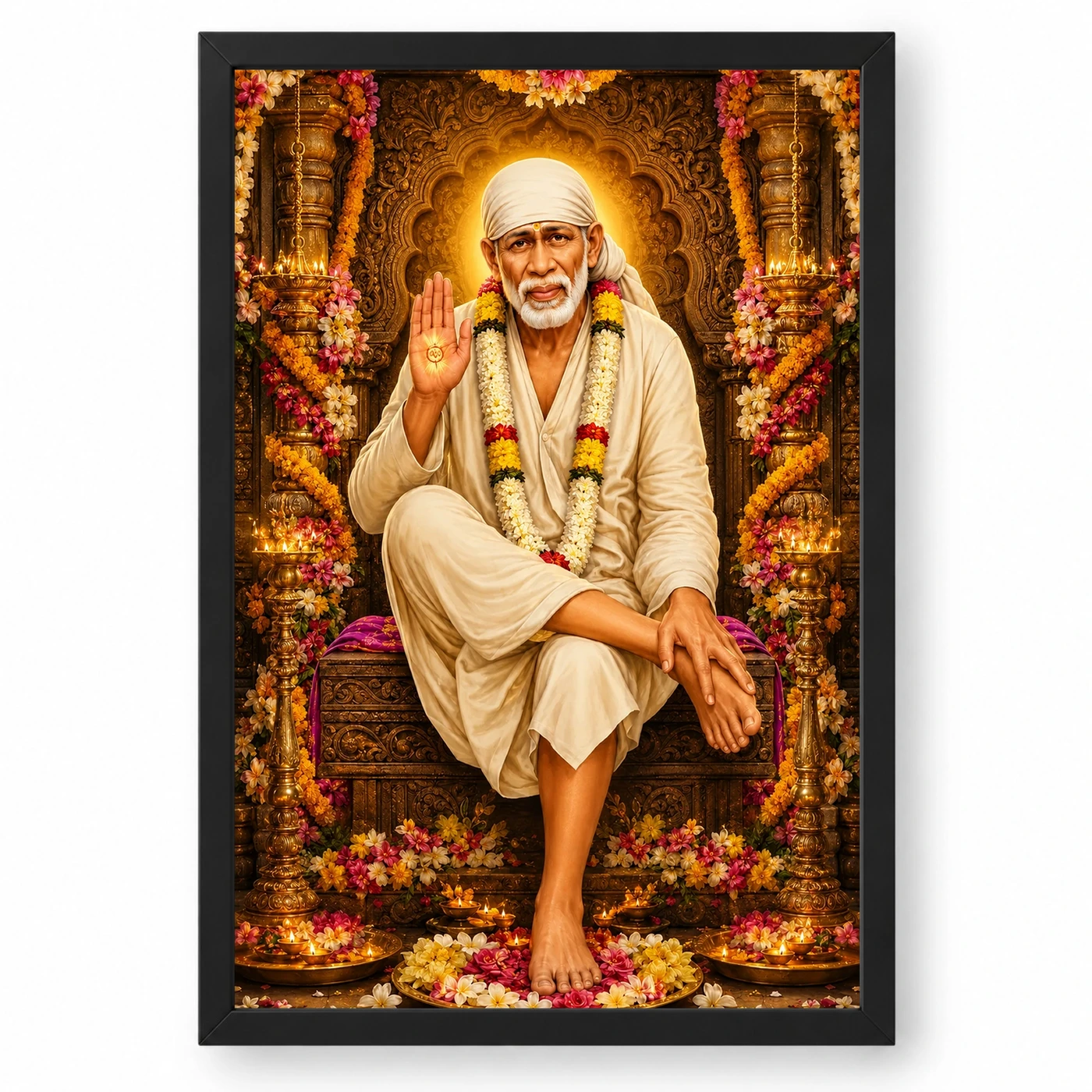 Shirdi Sai Baba Grand Festival Flower Decoration Photo Frame