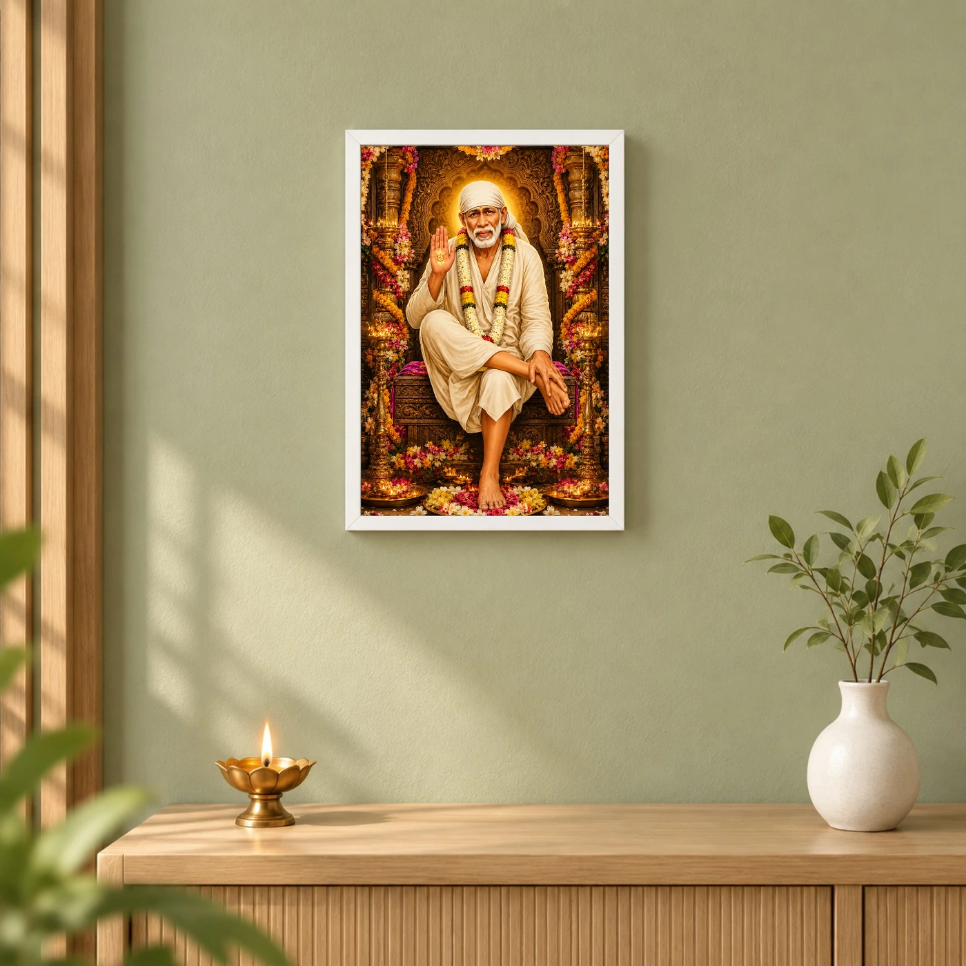 Shirdi Sai Baba Grand Festival Flower Decoration Photo Frame, view 6