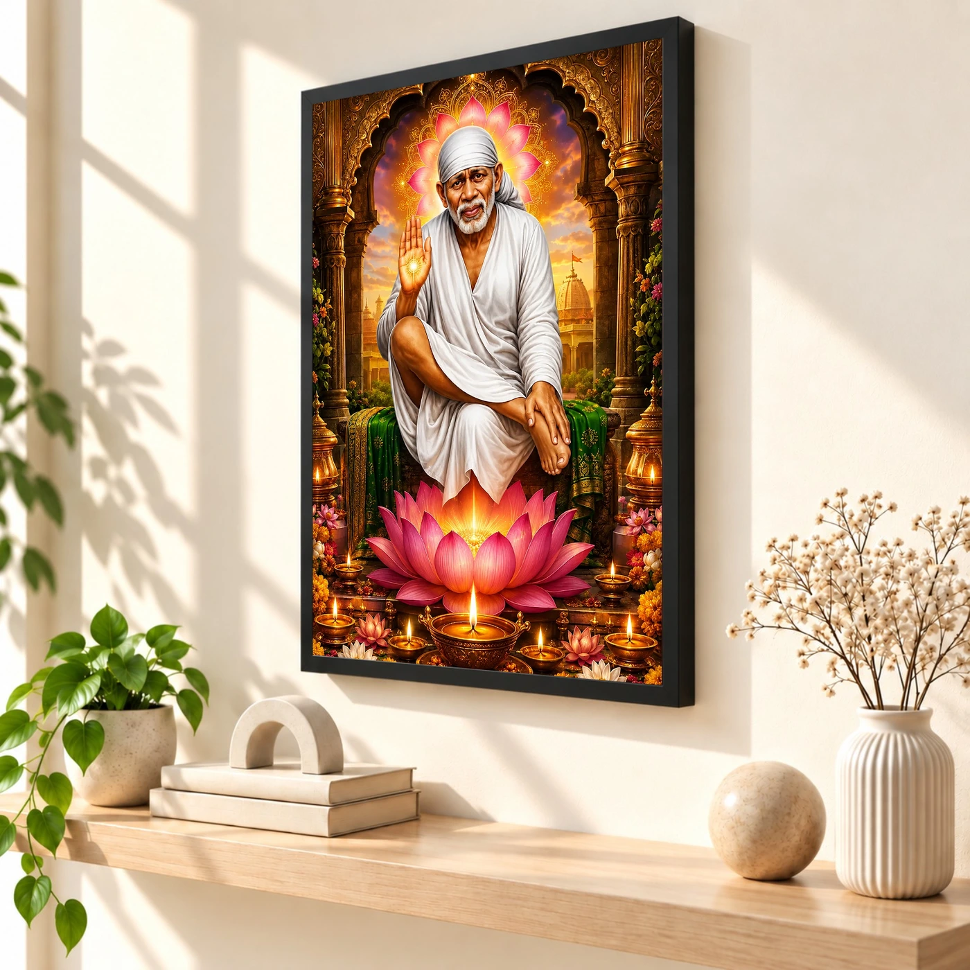 Shirdi Sai Baba Lotus And Diya Radiance Photo Frame, view 2