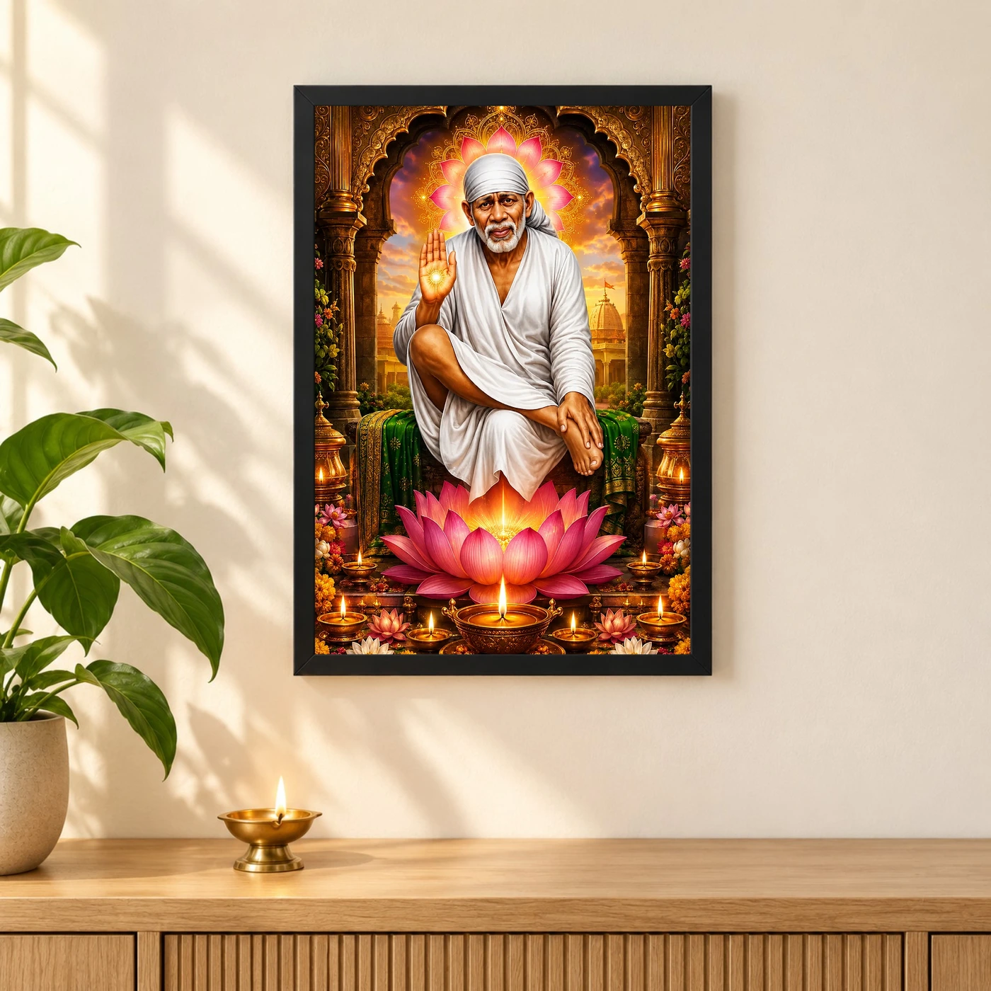 Shirdi Sai Baba Lotus And Diya Radiance Photo Frame, view 3
