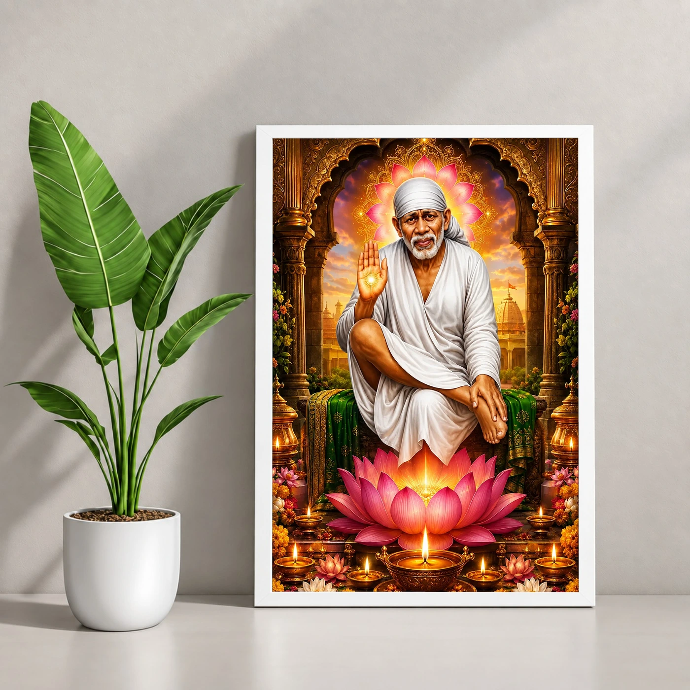 Shirdi Sai Baba Lotus And Diya Radiance Photo Frame, view 4