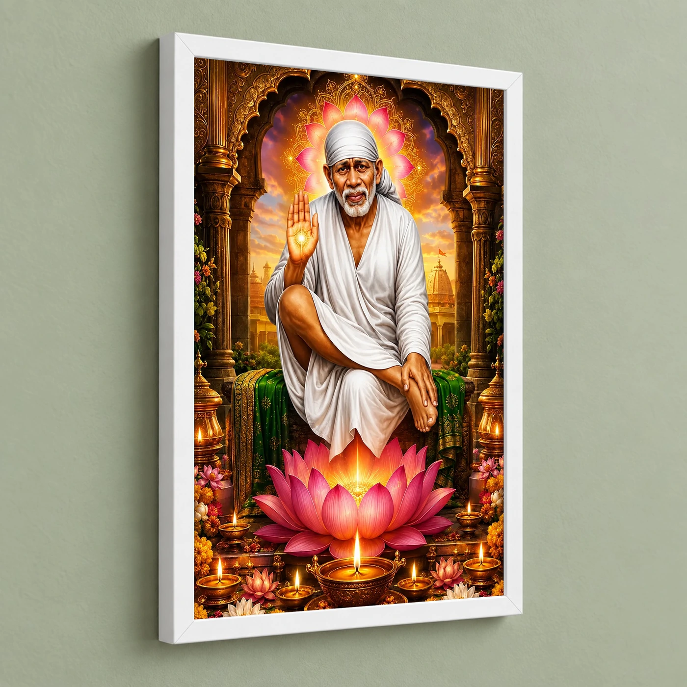 Shirdi Sai Baba Lotus And Diya Radiance Photo Frame, view 5