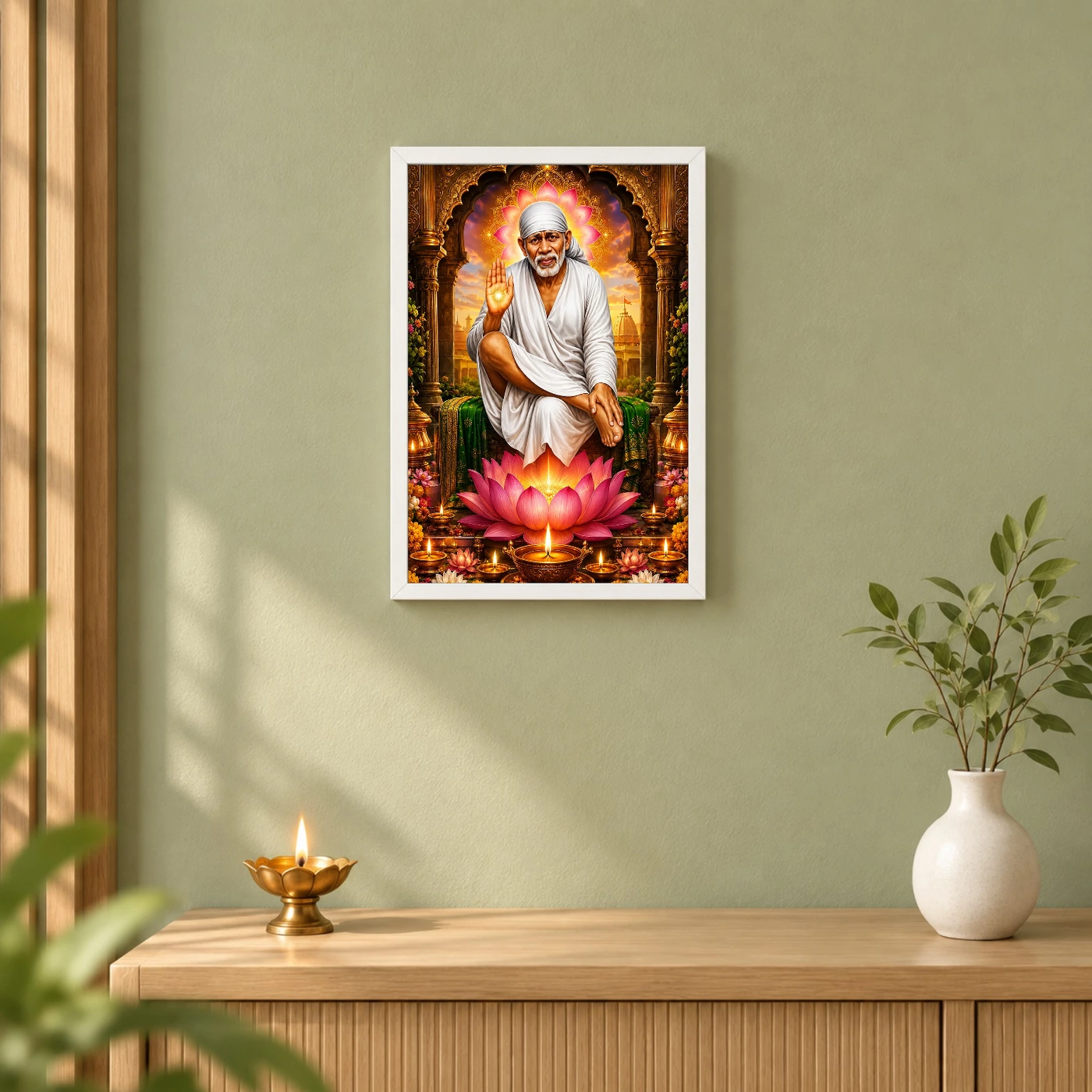 Shirdi Sai Baba Lotus And Diya Radiance Photo Frame, view 6