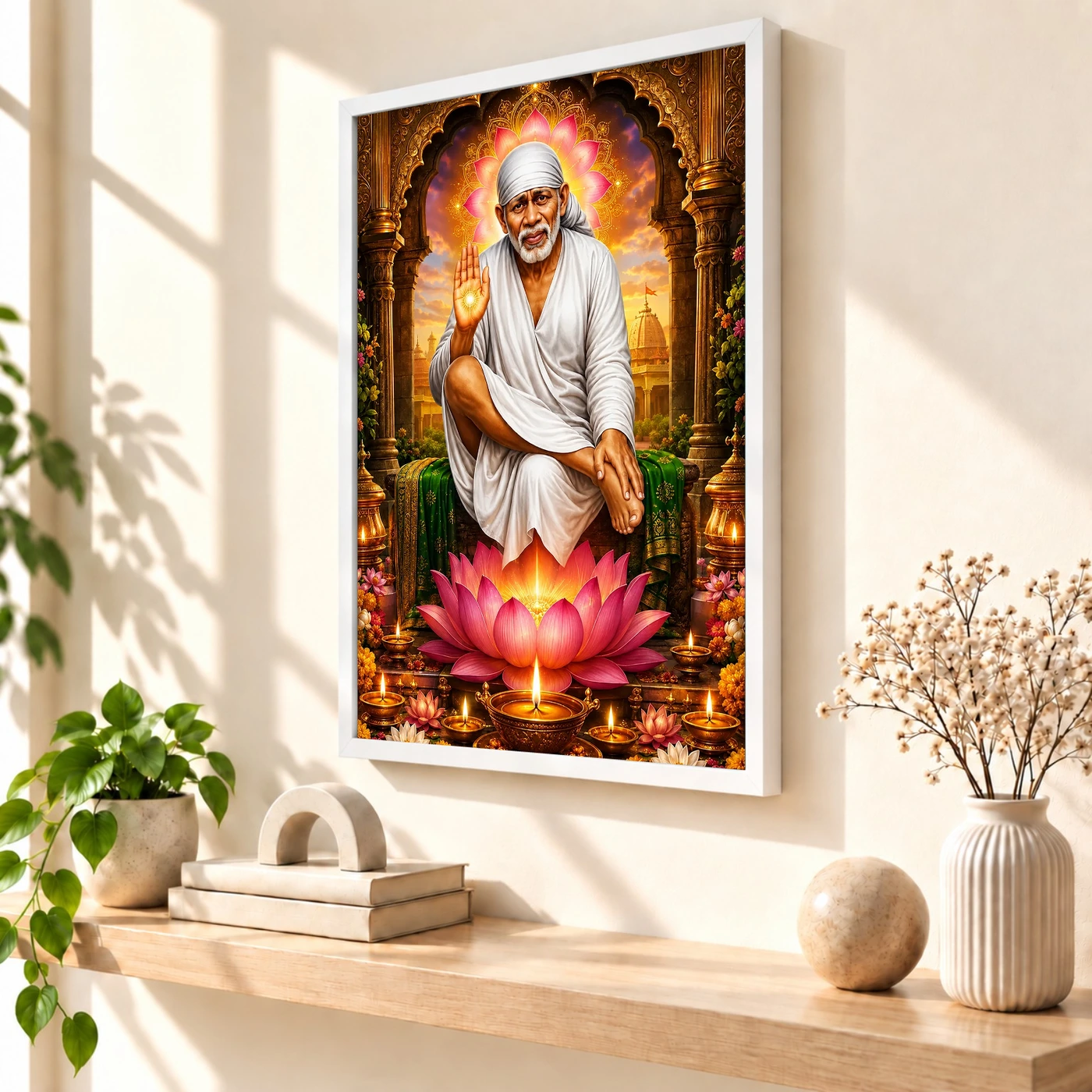 Shirdi Sai Baba Lotus And Diya Radiance Photo Frame, view 7