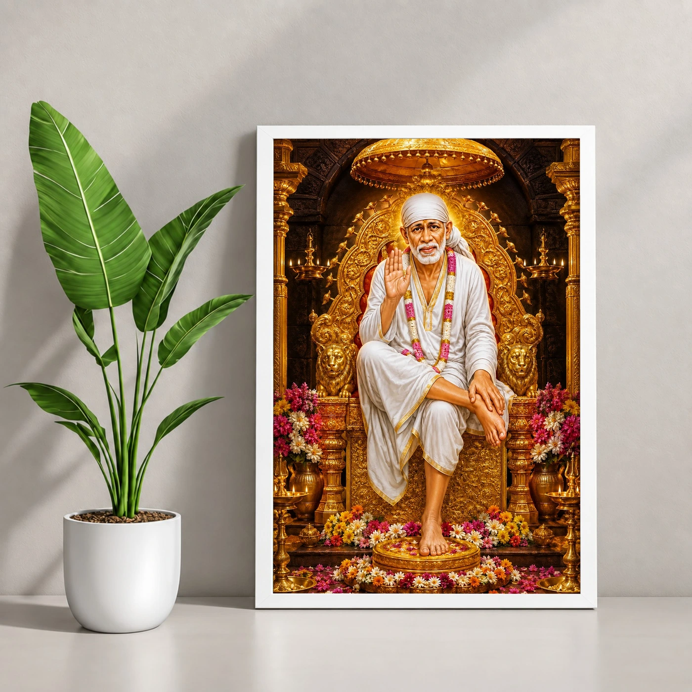 Shirdi Sai Baba Ornate Golden Temple Darshan Photo Frame, view 4