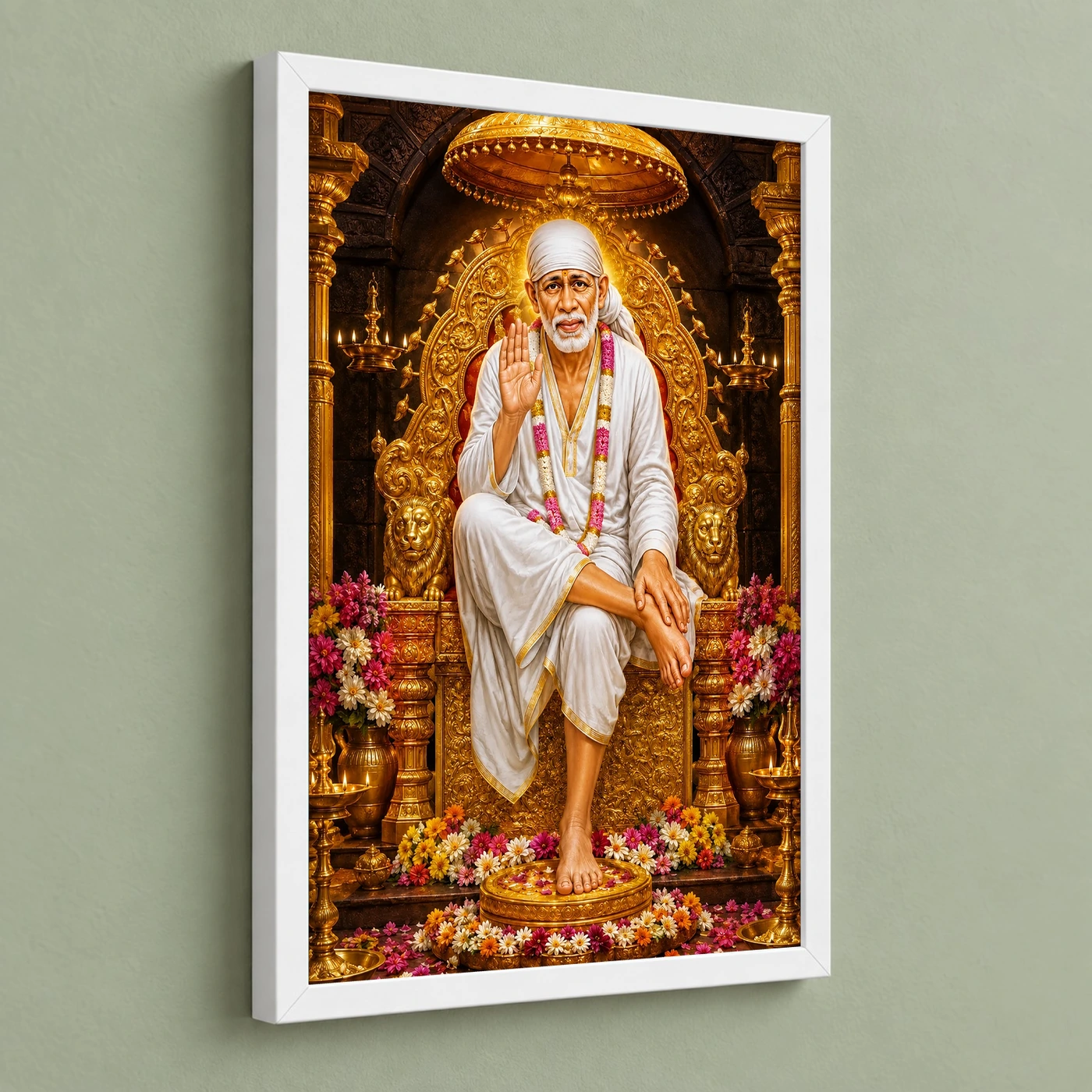 Shirdi Sai Baba Ornate Golden Temple Darshan Photo Frame, view 5