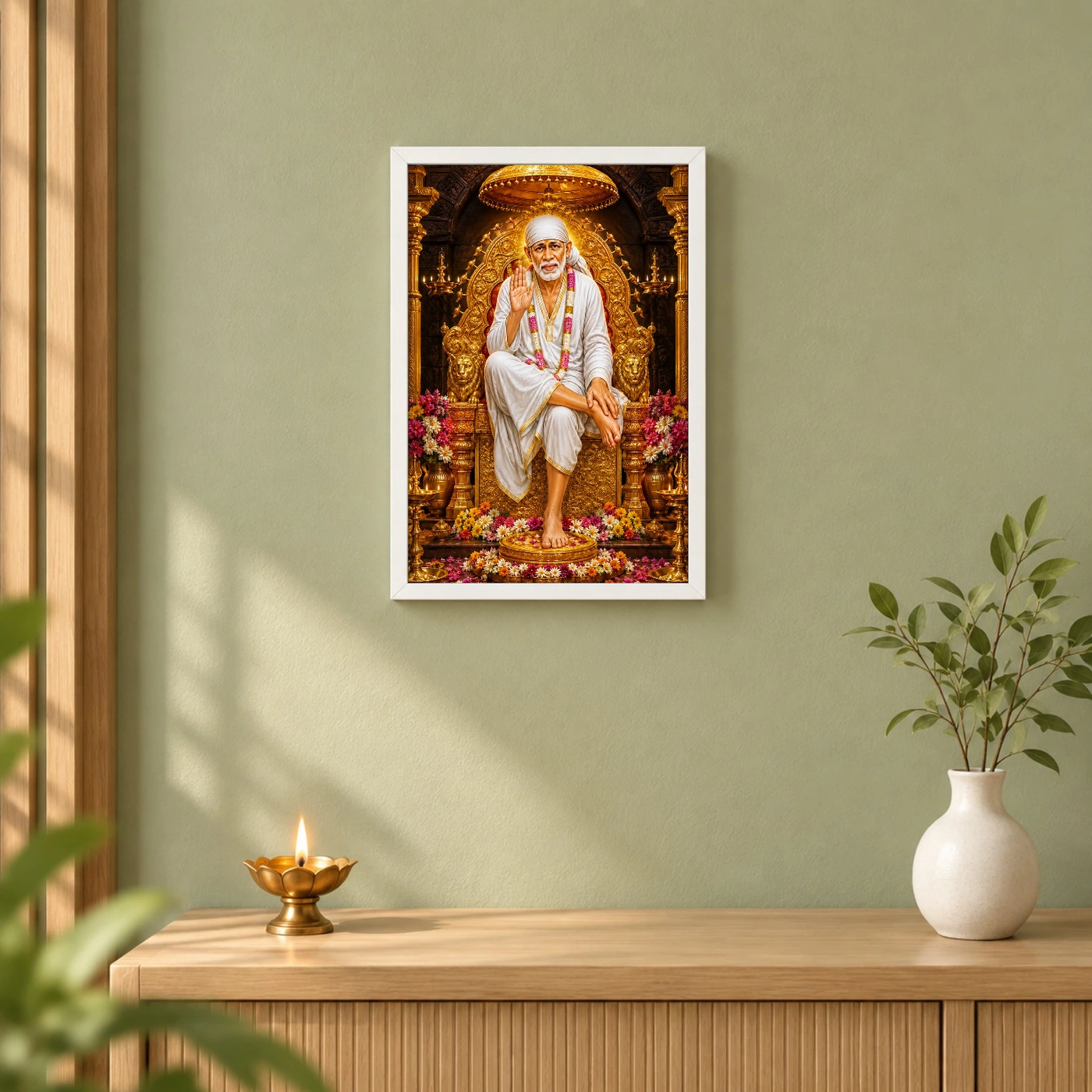 Shirdi Sai Baba Ornate Golden Temple Darshan Photo Frame, view 6