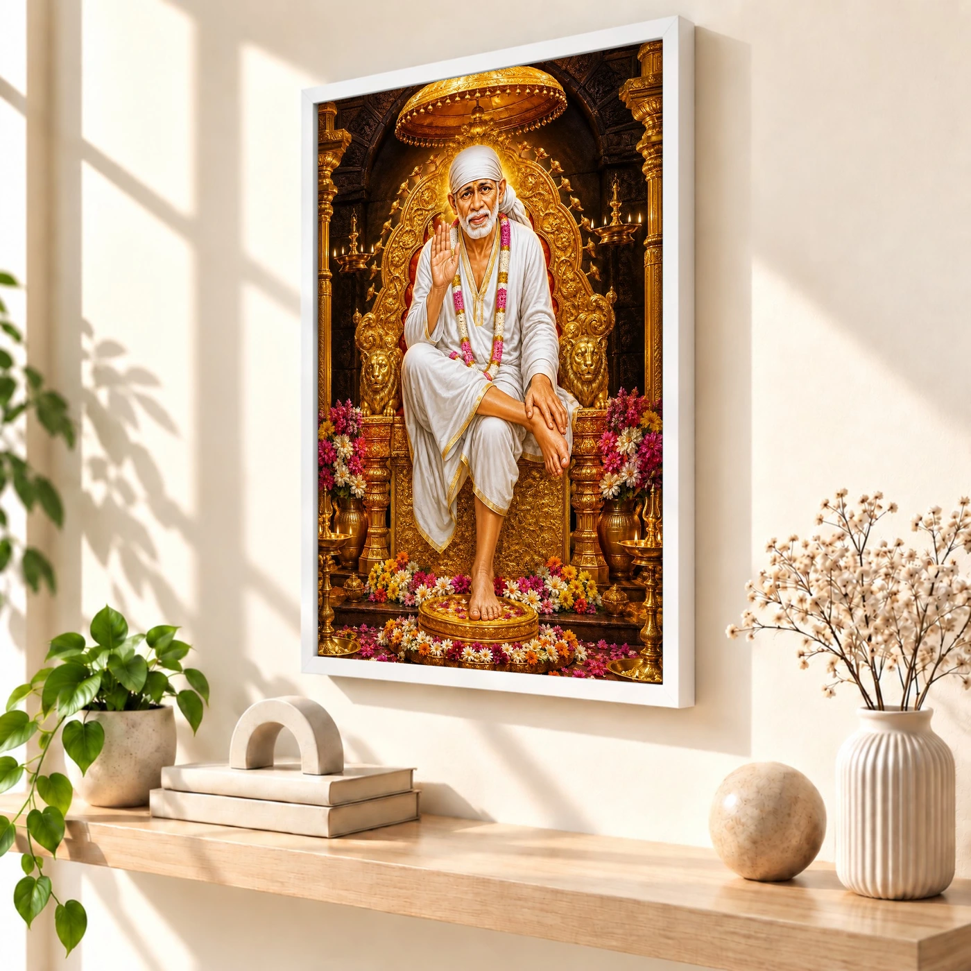 Shirdi Sai Baba Ornate Golden Temple Darshan Photo Frame, view 7