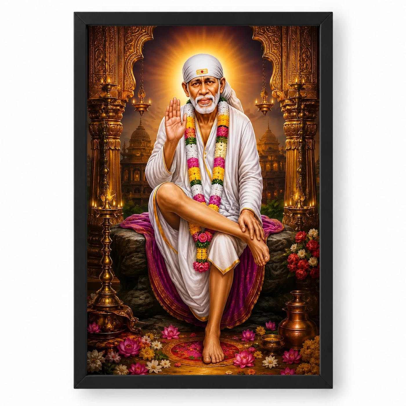 Shirdi Sai Baba Peaceful Home Mandir Composition Photo Frame