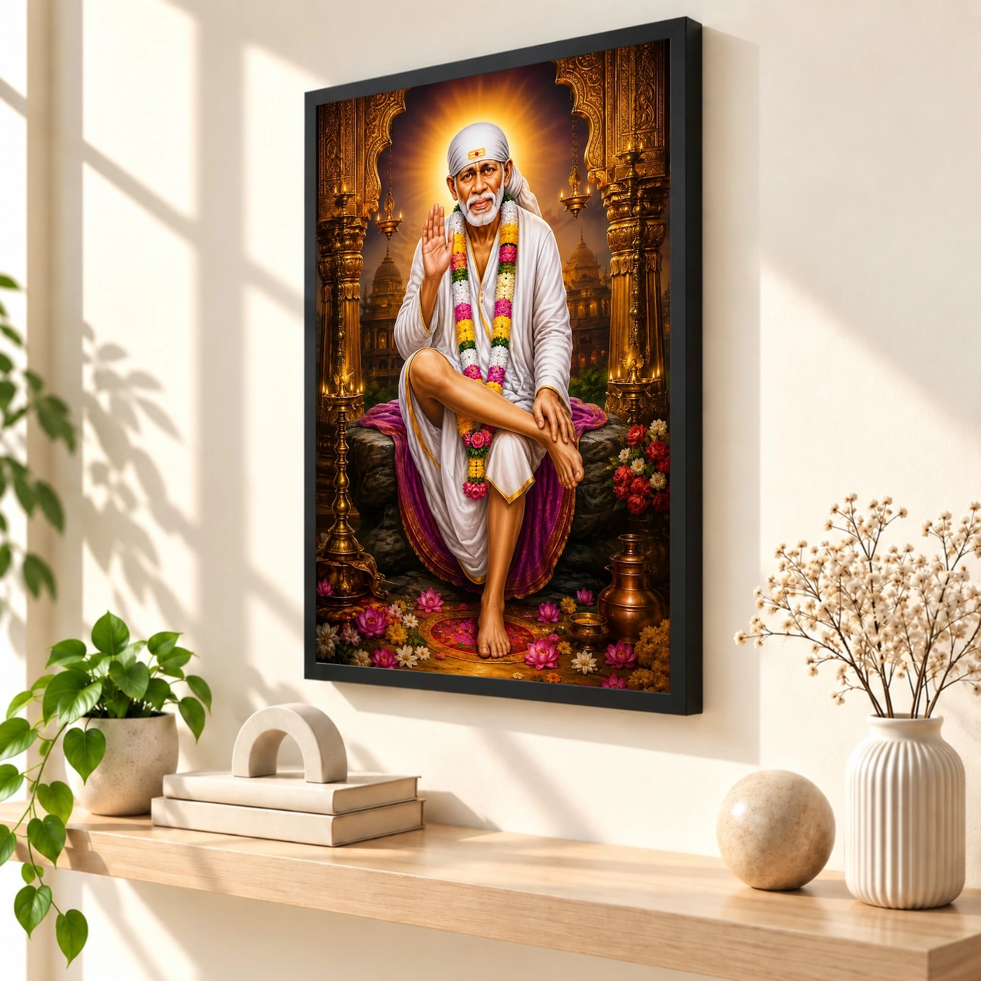 Shirdi Sai Baba Peaceful Home Mandir Composition Photo Frame, view 2