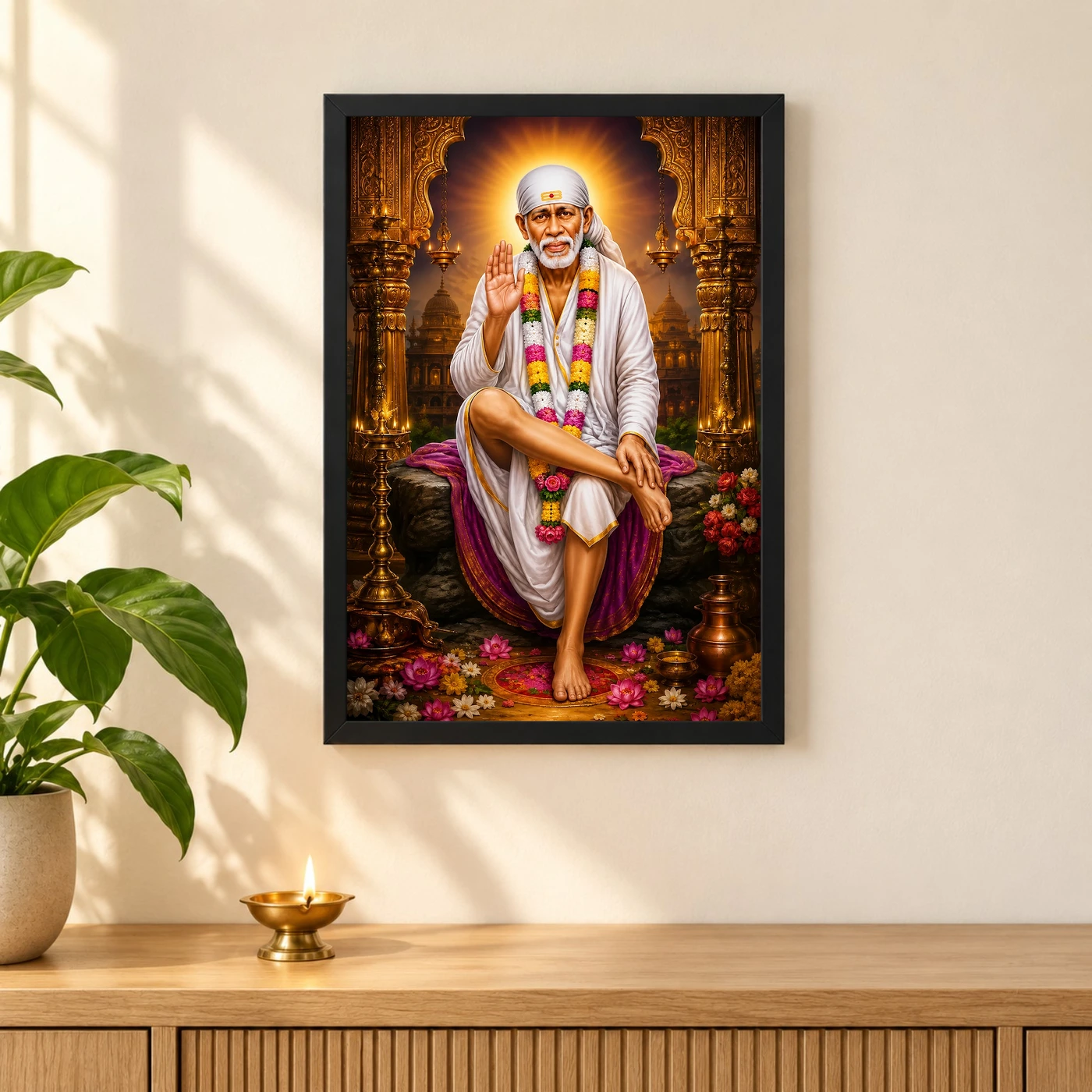 Shirdi Sai Baba Peaceful Home Mandir Composition Photo Frame, view 3